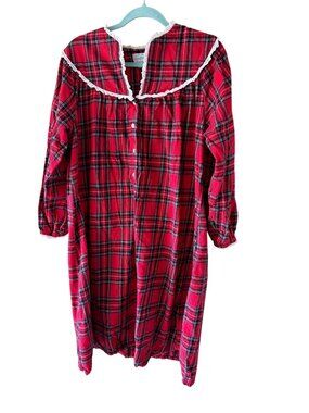 Lanz Of Salzburg Womens Nightgown Size Large Red Plaid Flannel Pure Cotton